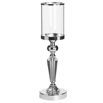 Beliani Beliani - Portavelas Candelabro Metal Imitaci&oacute;n Diamante Plata Vidrio Elegante Tradicional Bonao