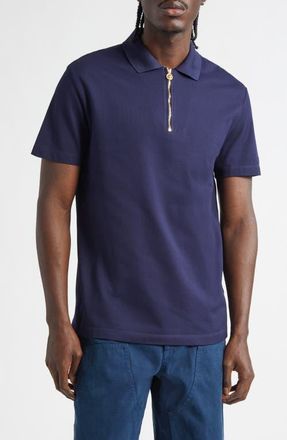 Versace Half Zip Cotton Piqu&eacute; Polo in Navy Blue at Nordstrom, Size Xx-Large