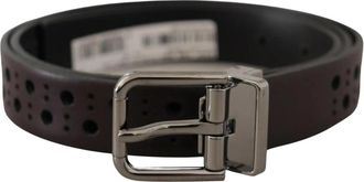 Dolce & Gabbana Paars Geperforeerde Leren Riem Metalen Gesp - Heren - Riemen - Paars - ONE Size - Leer - Accessoires