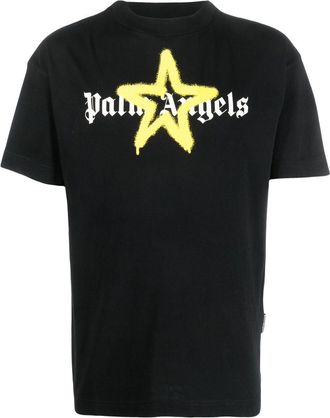 Palm Angels Star Sprayed logo-print T-shirt - men - Organic Cotton - L - Black