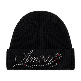 Amiri Accessoires, Heren, Zwart, ONE Size, Wol, Wool Beanie With Logo