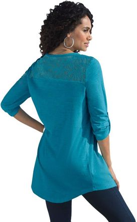 Roaman's Textured Lace Trimmed Tunic in Deep Teal at Nordstrom, Size Medium