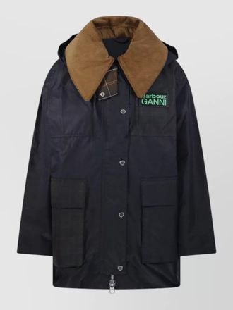 Barbour long hooded coat check pattern collar