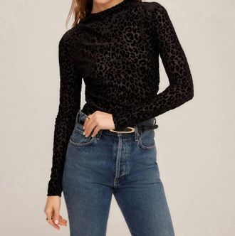 Fifteen Twenty Khami Velvet Burnout Shirred Top In Leopard