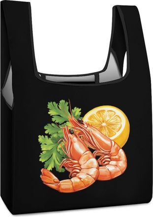 Generic Shrimp Lemon Reusable Shopping Bags Lightweight Foldable Grocery Bag Polyester Washable Tote Bag