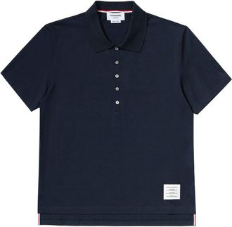 Thom Browne logo-patch short-sleeve polo shirt - men - Cotton - 5 - Blue