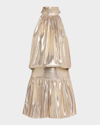 Ramy Brook Alexi Metallic Blouson Halter Mini Dress