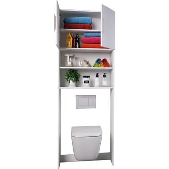 VCM Legno wc Toilet Shelf Toilet Superstruttura Superstruttura Armadio Armadio da Parete Dimensioni ca. b. 64 x a. 190 x p. 25 cm - Totas (Bianco / Nero)