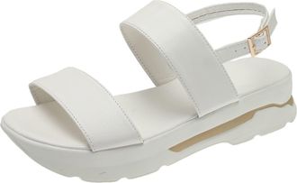 Generic Womens Wedge Sandals Fashion Spring Summer Women Casual Buckle Strap Thick Sole Heel Fish Mouth Sandal Ladies Wide Fit Womens Walking White Comfy Slin