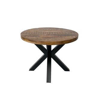 Jaipur Furniture Industrial Round X Leg Dining Table - Mango Wood/Iron - L100 x W100 x H76 cm - Mango PP Saw Finish in Brown