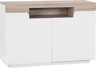 Beliani Aparador De Chapa De Madera Clara Y Blanca 75 X 110 X 40 Cm Con Gabinete Y 2 Cajones Marlin