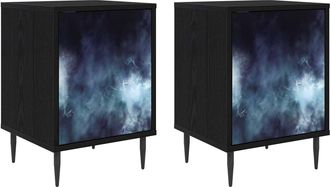 vidaXL Mesa De Noche Raalte 2 Uds. Roble Negro 36 X 33 X 51 Cm Vidaxl