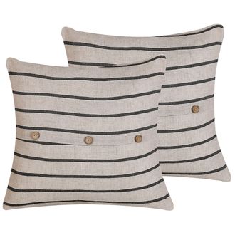 Beliani Beliani - Conjunto De 2 Cojines Decorativos Rayas Beige Negro Cuadrados 43 X 43 Cm Decoraci&oacute;n Moderna Cynara