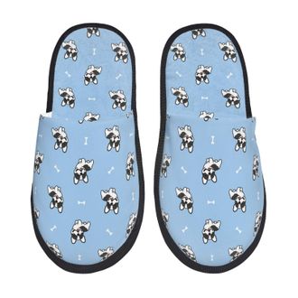 Generic Camping Slippers French Bulldog Puppy Fluffy Slipper Portable Indoor Slipper Women & Men Fuzzy Slippers For Winter Travel L