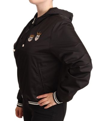 Dolce & Gabbana Womens Black Polyester Hooded Bomber Full Zip Jacket Clothing