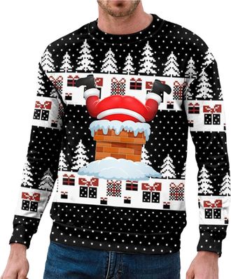 Generic Jumpers for Men UK Mens Christmas Jumpers Warm Xmas Sweaters Reindeer Knit Pullover Top Snowflake Sweatshirt Knitwear Long Sleeve Warm Winterpullover 