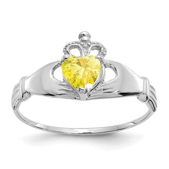 Diamond2Deal 14k White Gold Yellow Cubic Zirconia Claddagh Heart Ring