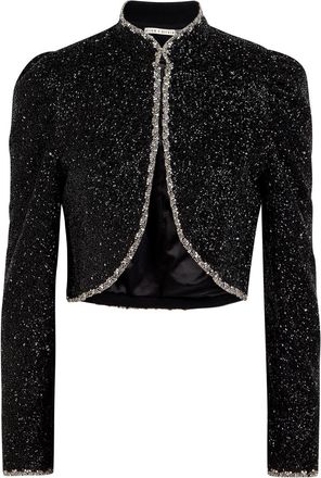 Alice & Olivia Ilaria Embellished Crepe Cropped Jacket - Black - XL (UK16 / XL)