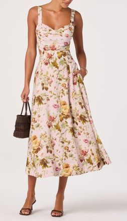 ASTR the Label Ciana Floral Tie Strap Dress in Pink Green Bloom at Nordstrom, Size Medium