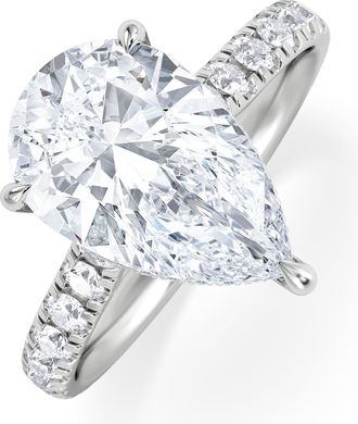 The Diamond Store Amora Pear 3.36ct Hidden Halo Lab Diamond Engagement Ring With Side Stones Set in Platinum
