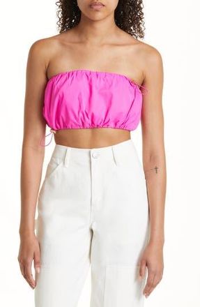 Staud Gigi Crop Strapless Drawstring Detail Recycled Nylon Top in Bougainvillea at Nordstrom Rack, Size Large