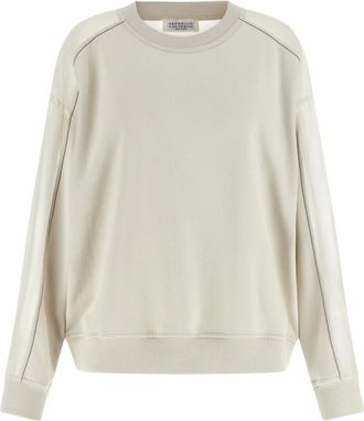 Brunello Cucinelli Hoodies & sweatvesten, Dames, Beige, S, Organza, Organza en Monile Sweatshirt