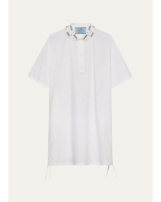 Prada Embellished Cotton-Blend Mini Polo Dress