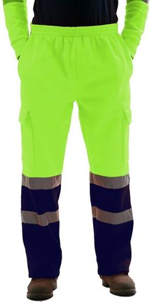 Generic Waterproof Hi-Vis Reflective Rain Pants - Lightweight Safety Work Trousers with Elastic Waistband, Adjustable Hems & Taped Seams (UK, Alpha, M, Regula