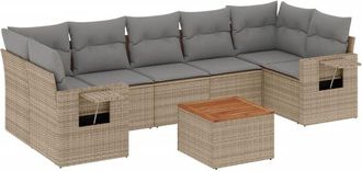 vidaXL Juego De Sof&aacute;s Jard&iacute;n Con Cojines Beige Mezcla 8 Pzas Rat&aacute;n Pe Vidaxl