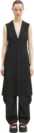 Yohji Yamamoto Sport Uniform Tailored Vest - Dames - Bodywarmers - Zwart - S - Leer - Jassen
