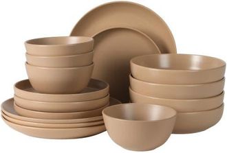 Gibson Home Leeds Court 16-Piece Speckle Reactive Glaze Stoneware Dinnerware Set in Orange at Nordstrom