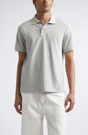 Ami Ami de Coeur Embroidered Cotton Piqu&eacute; Polo in Gris Chine Clair/jaune at Nordstrom, Size X-Large