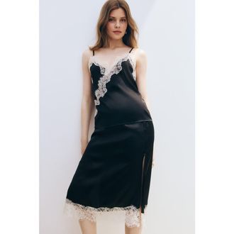 H&M Lace-trimmed skirt in Black at Nordstrom, Size Xx-Large