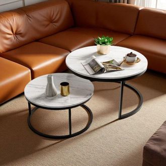 OEM Conjuntos De Mesas Bajas - M&aacute;rmol Blanco Y Negro - &Oslash;80/60cm - Anti-manchas - Dise&ntilde;o Contempor&aacute;neo