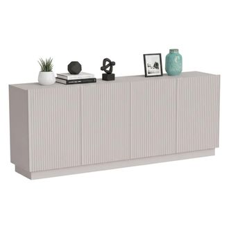 Dmora Aparador Masainas, Aparador De Sal&oacute;n Con Cuatro Puertas Batientes, Dise&ntilde;o Efecto Ca&ntilde;a, 150 X 40 X 48 Cm, Beige