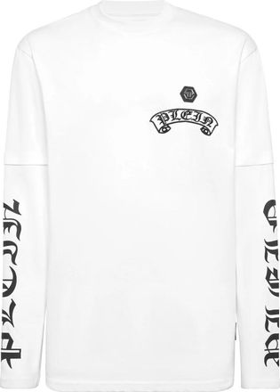 Philipp Plein T-Shirt Round Neck Ls - Heren - Longsleeves - Wit - M - Katoen - Tops