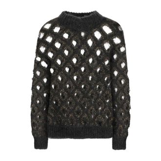 Brunello Cucinelli Jumper Mohair Diamante - female - Brunello Cucinelli - Round-neck Knitwear - Gray - M - Knitwear