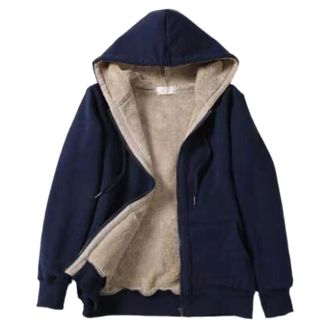 Generic Ladies Plain Hoodie Winter Warm Fleece Lined Zip Up Jacket Coat for Women Sweatshirt Navy