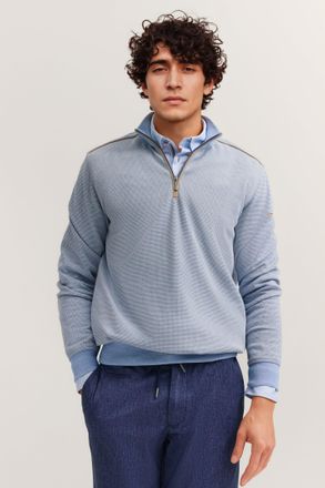 Bugatti Troyer BUGATTI Zeitlos, Herren, Gr. M, blau (320, hellblau), Sweatware, 65% Baumwolle, 30% Polyester, 5% Elasthan, unifarben, normal, Pullover Troyer,