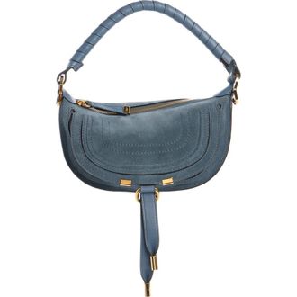 Chlo&eacute; Mini Marcie Suede Camera Shoulder Bag in Ashes Blue at Nordstrom