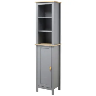 Kleankin Kleankin - Armario Alto De Ba&ntilde;o Mueble Columna Estrecho Con 1 Puerta Estante Ajustable Y 3 Compartimentos Abiertos De Almacenaje Estilo Moderno 39x30x
