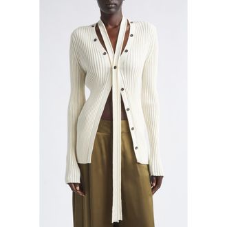 Aisling Camps Convertible Merino Wool Rib Cardigan in Ivory at Nordstrom, Size X-Large