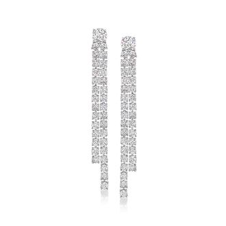 Ross-Simons Rhodium-Plated 2-Row Linear Drop Earrings With Czs