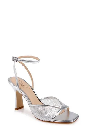 Badgley Mischka Zaha Ankle Strap Sandal in Silver Metallic at Nordstrom, Size 7.5