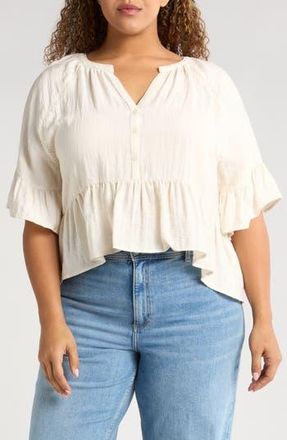 Treasure & Bond Ruffle Peplum Top in Ivory Egret at Nordstrom Rack, Size 2X