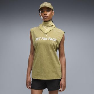 Puma T-shirt senza maniche e grafica Run Culture Collective dal taglio morbido da donna, Abbigliamento, Marrone, XL