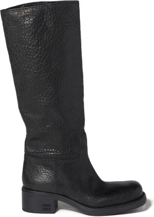 Miu Miu Anfibi in pelle con logo goffrato - Nero