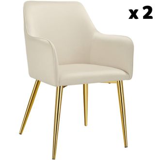 TecTake 2 Sillas de comedor, aspecto aterciopelado, reposabrazos, beige