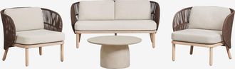 Sklum Conjunto De Jard&iacute;n Con Sof&aacute; De 2 Plazas, 2 Sillones Capri Y Mesa De Centro Redonda &Oslash;75 Cm En Cemento Layana Sklum