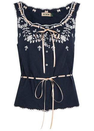 Rixo Rixo Cassara Embroidered Cotton top - Navy - 16 (UK 16 / XL)